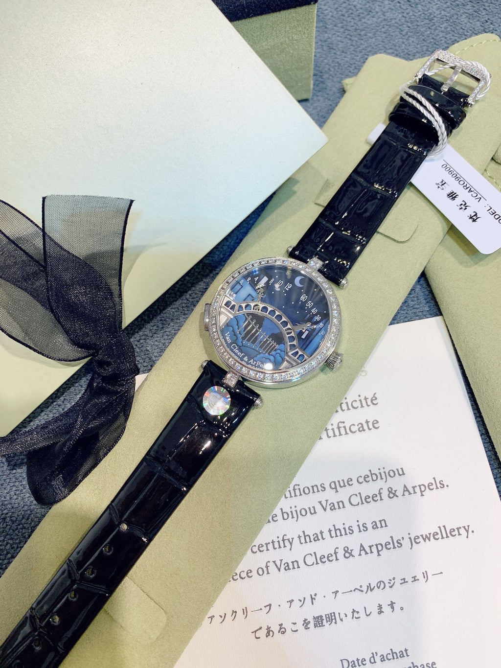VAN CLEEF & ARPELS LADY ARPELS LOVER BRIDGE BLACK CROCODILE