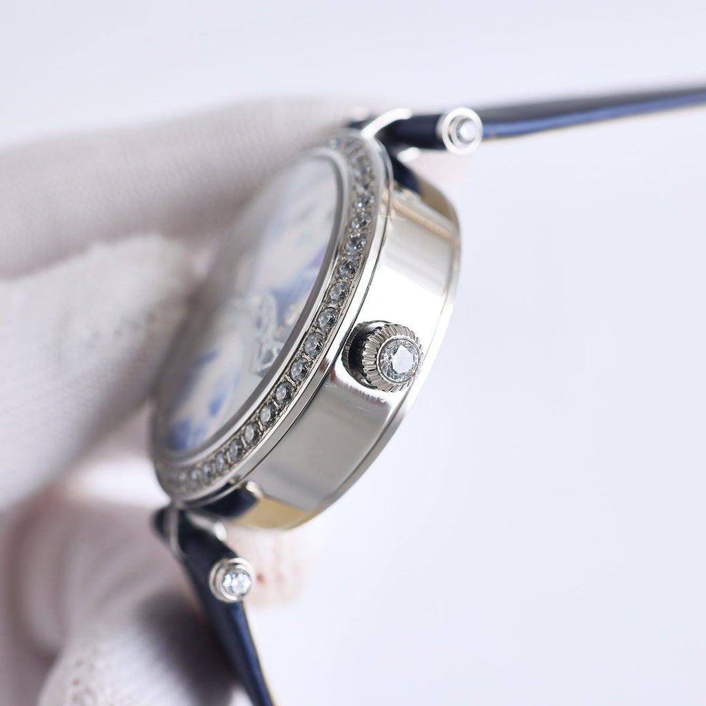 VAN CLEEF & ARPELS LADY ARPELS LOVER BRIDGE WHITE DIAL BLUE STRAP