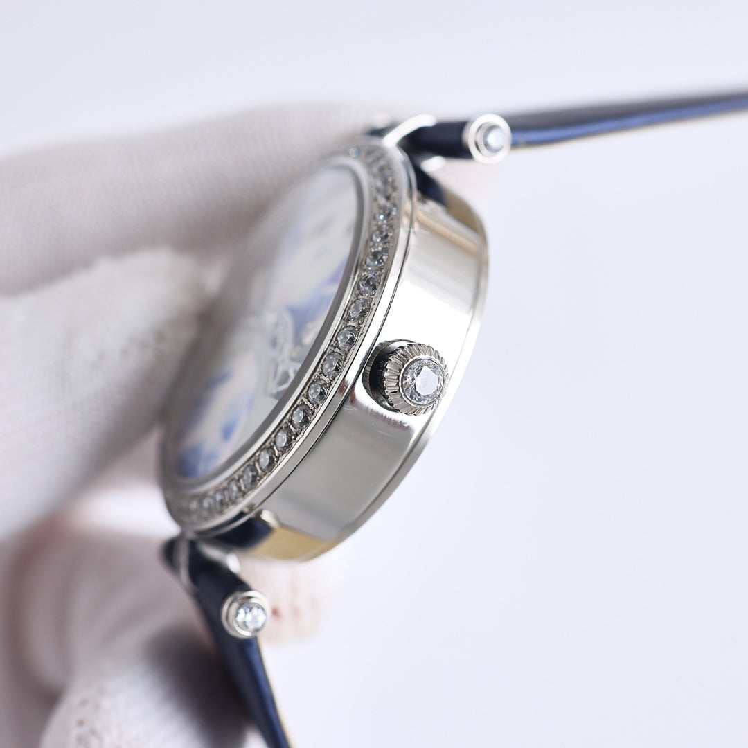 VAN CLEEF & ARPELS LADY ARPELS LOVER BRIDGE WHITE DIAL BLUE STRAP