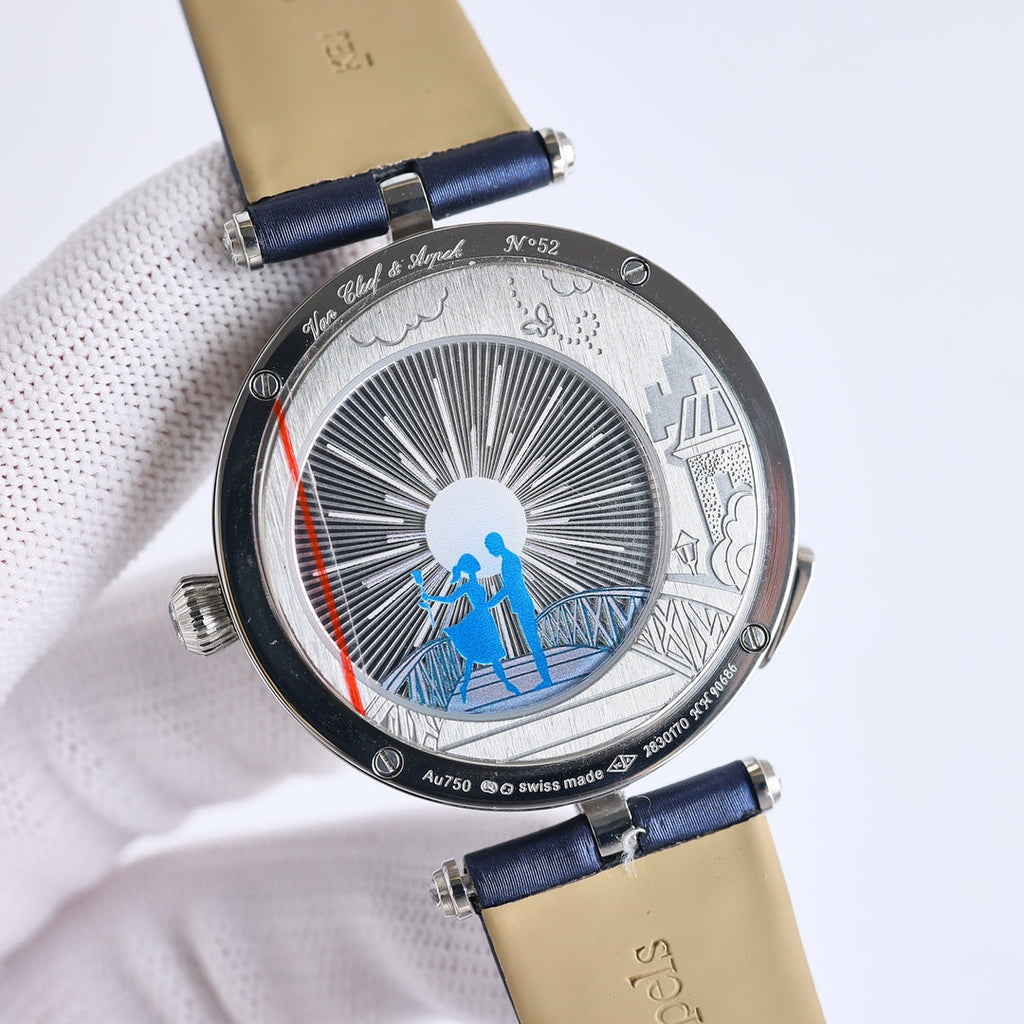 VAN CLEEF & ARPELS LADY ARPELS LOVER BRIDGE WHITE DIAL BLUE STRAP