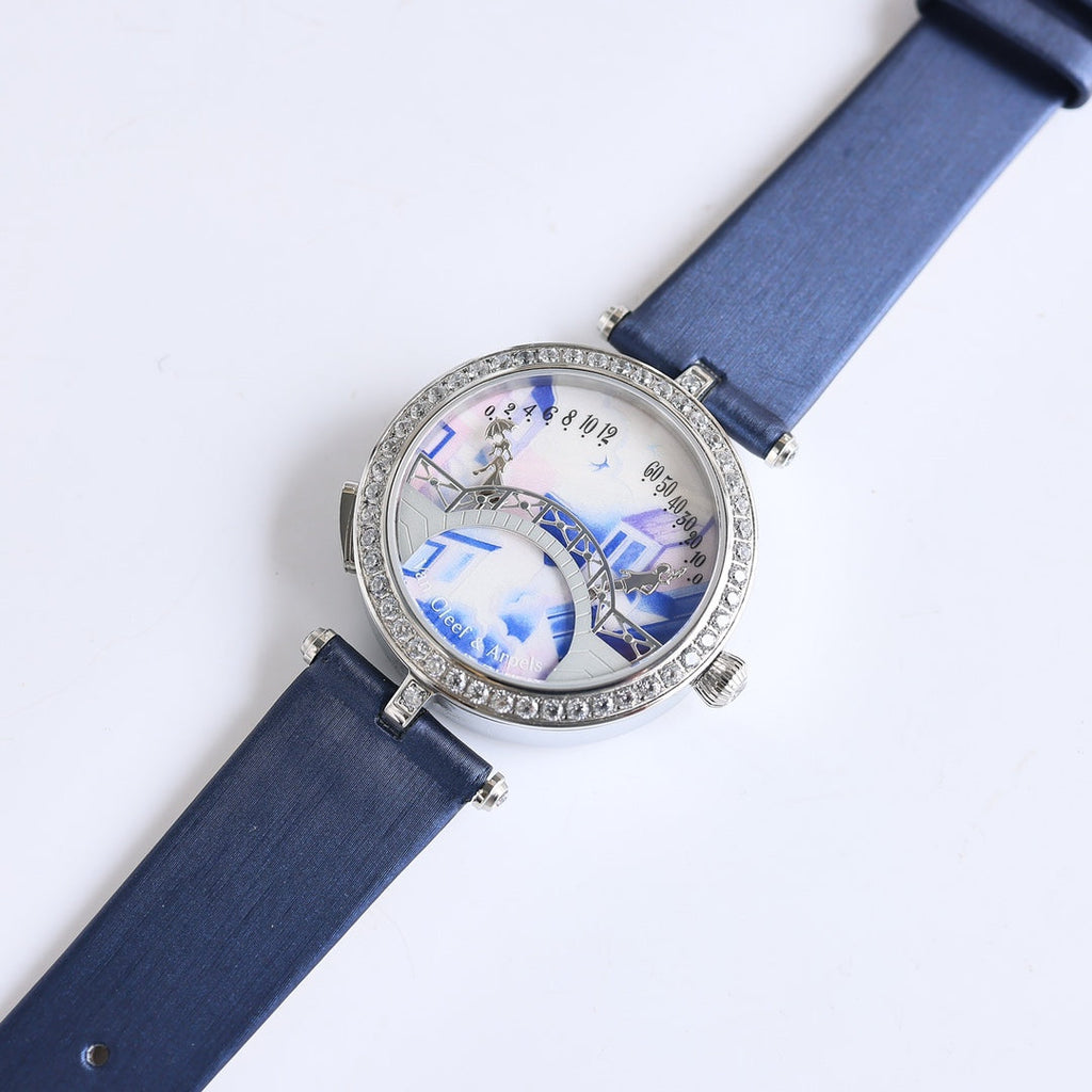 VAN CLEEF & ARPELS LADY ARPELS LOVER BRIDGE WHITE DIAL BLUE STRAP