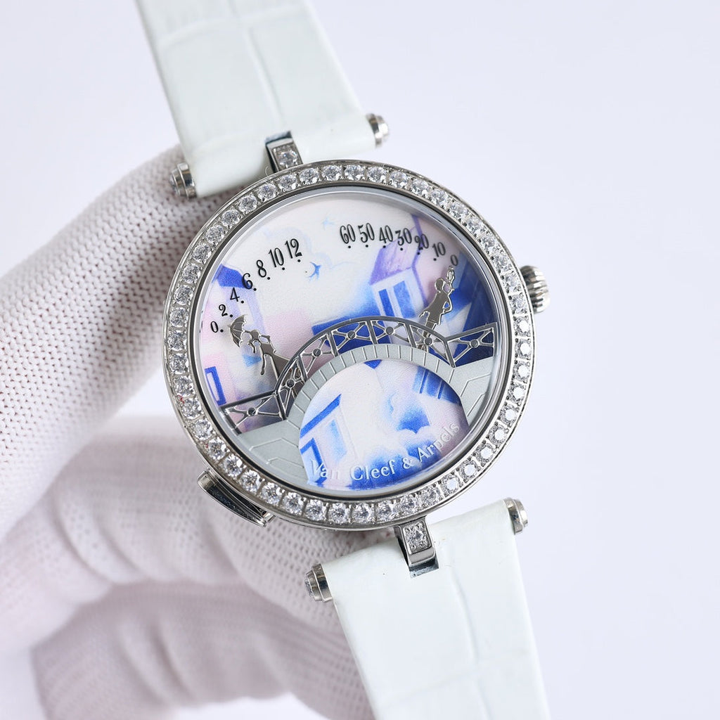 VAN CLEEF & ARPELS LADY ARPELS LOVER BRIDGE WHITE DIAL WHITE STRAP