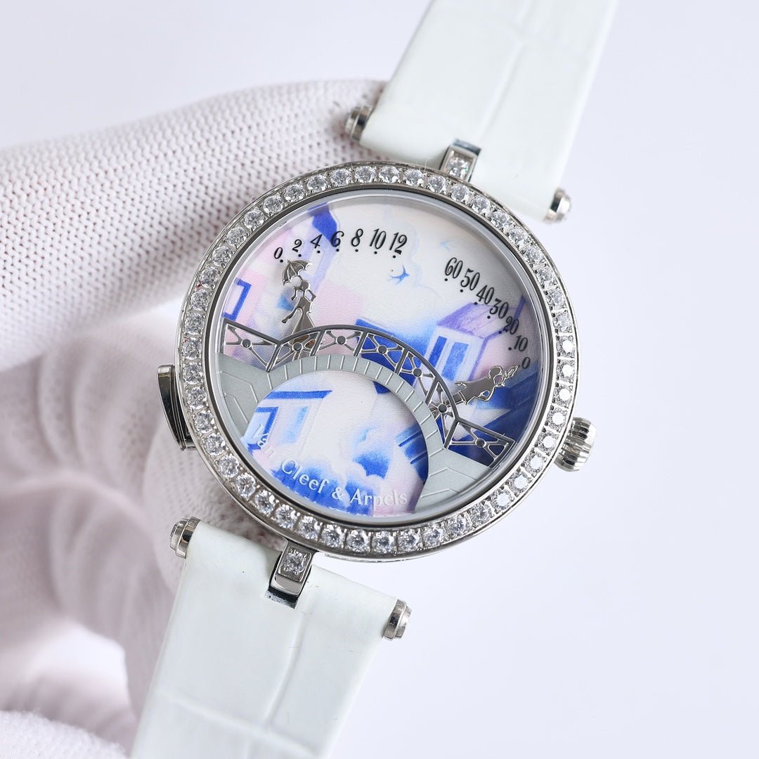 VAN CLEEF & ARPELS LADY ARPELS LOVER BRIDGE WHITE DIAL WHITE STRAP