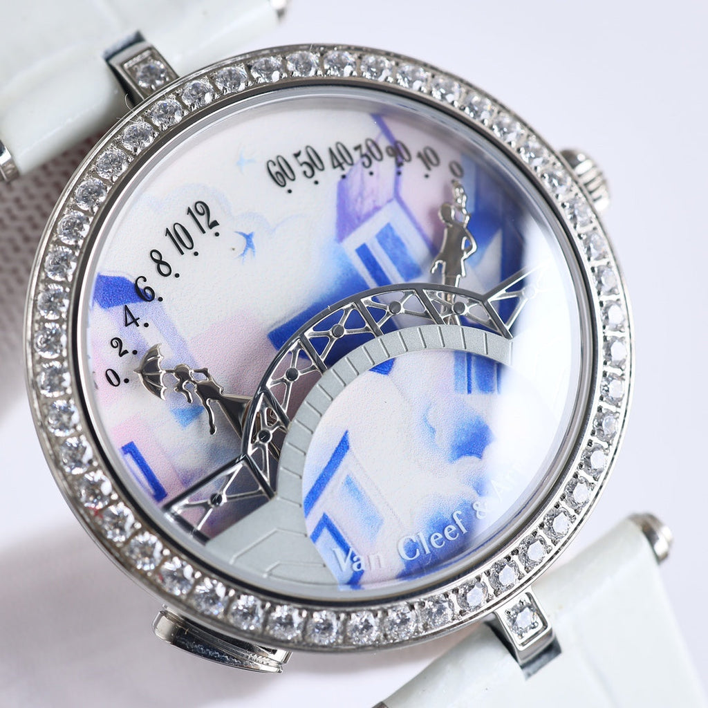 VAN CLEEF & ARPELS LADY ARPELS LOVER BRIDGE WHITE DIAL WHITE STRAP