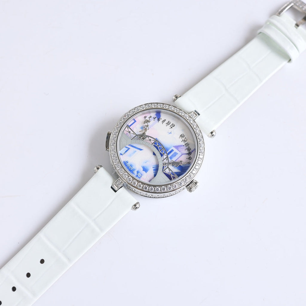 VAN CLEEF & ARPELS LADY ARPELS LOVER BRIDGE WHITE DIAL WHITE STRAP