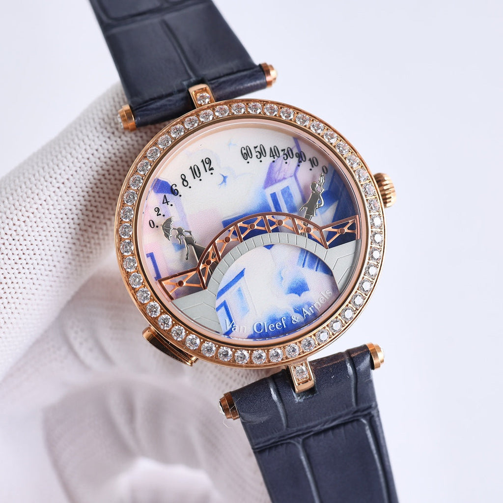 VAN CLEEF & ARPELS LADY ARPELS LOVER BRIDGE WHITE DIAL PINK GOLD CASE