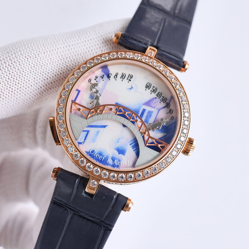 VAN CLEEF & ARPELS LADY ARPELS LOVER BRIDGE WHITE DIAL PINK GOLD CASE