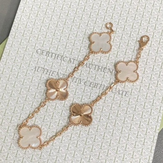 VCA CLOVER WHITE PEARL MOP 5 MOTIF BRACELET COLLECTION