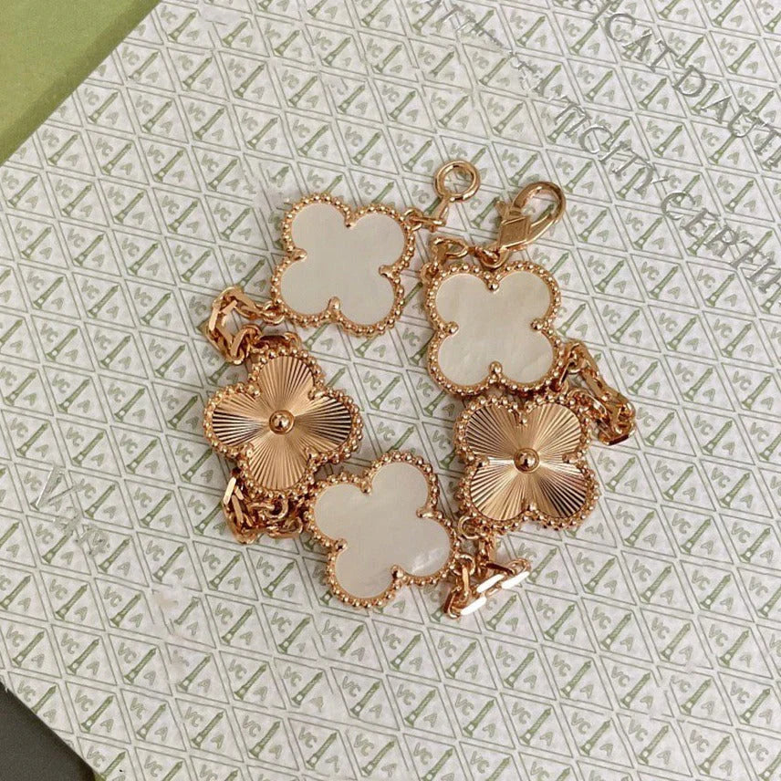 VCA CLOVER WHITE PEARL MOP 5 MOTIF BRACELET COLLECTION