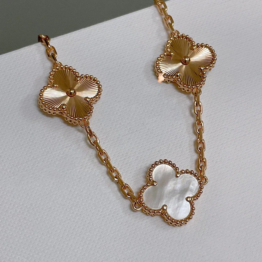VCA CLOVER WHITE PEARL MOP 5 MOTIF BRACELET COLLECTION
