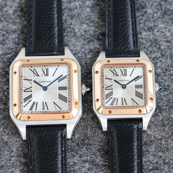 CARTIER SANTOS DUMONT LADY SILVER CASE LEATHER STRAP