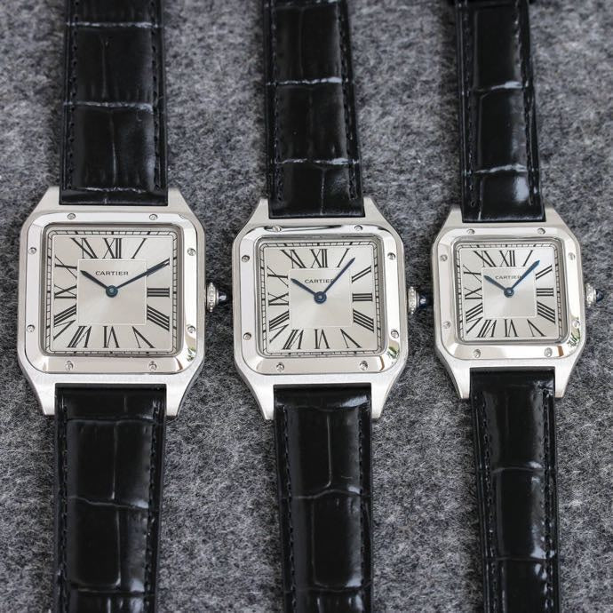 CARTIER SANTOS DUMONT LADY SILVER CASE CROCODILE STRAP