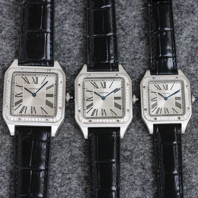 CARTIER SANTOS DUMONT LADY SILVER CASE CROCODILE STRAP