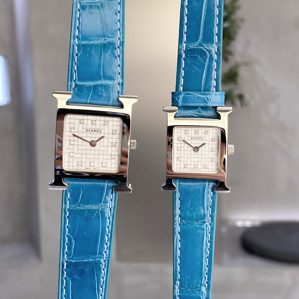 HERMES HEURE H 26 SILVER WHITE DIAL DIAMOND BEZEL