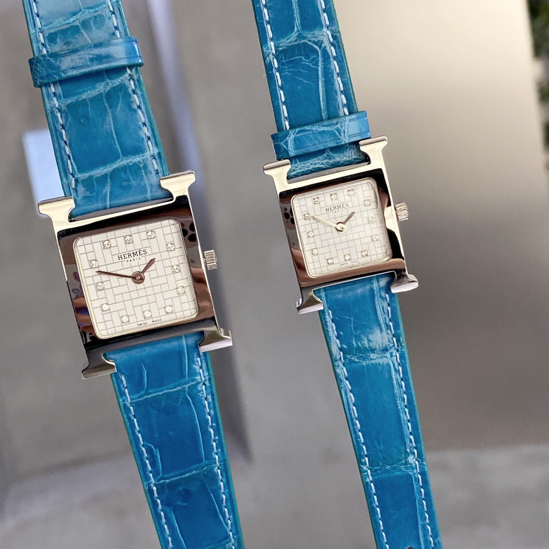 HERMES HEURE H 26 SILVER WHITE DIAL DIAMOND BEZEL