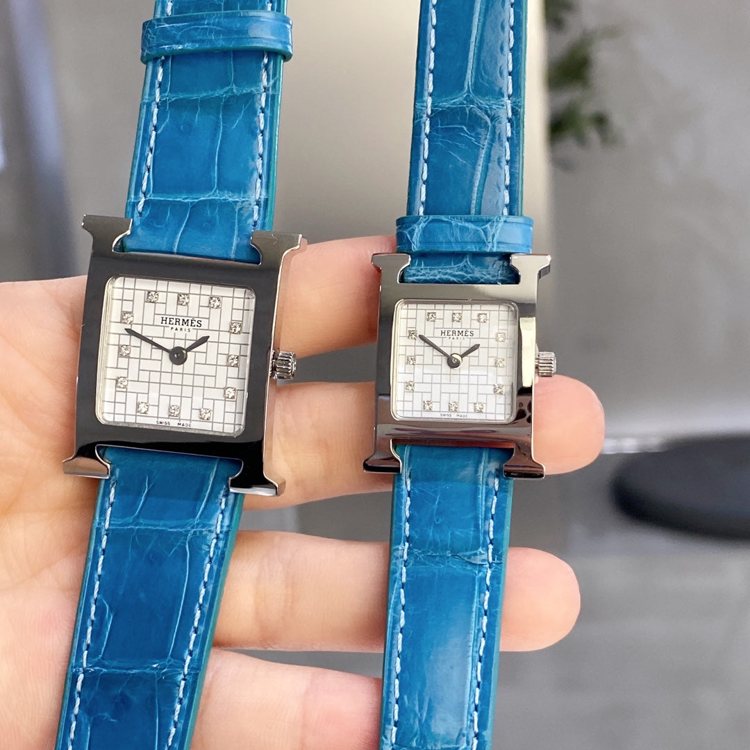 HERMES HEURE H 26 SILVER WHITE DIAL DIAMOND BEZEL