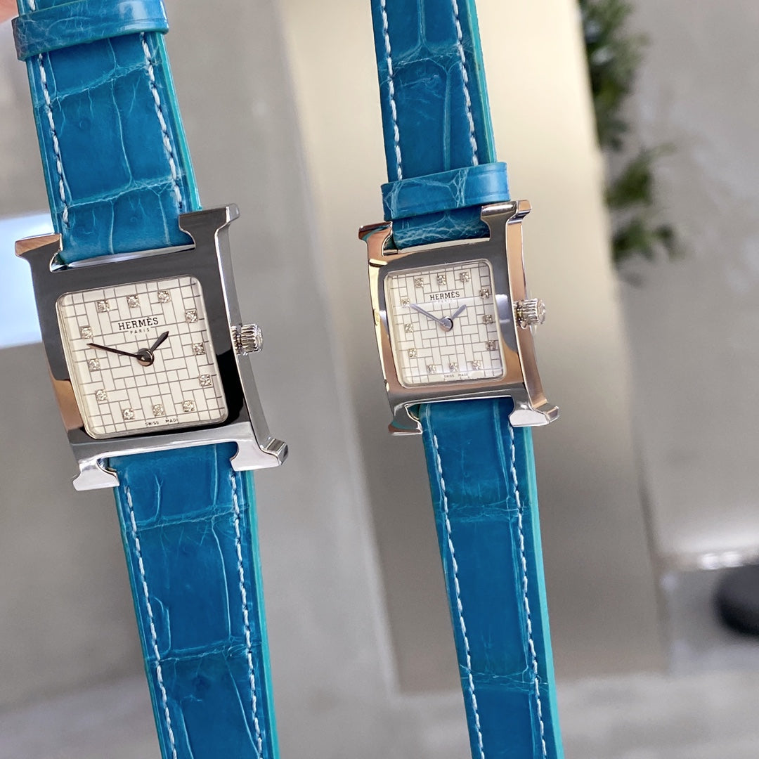 HERMES HEURE H 26 SILVER WHITE DIAL DIAMOND BEZEL