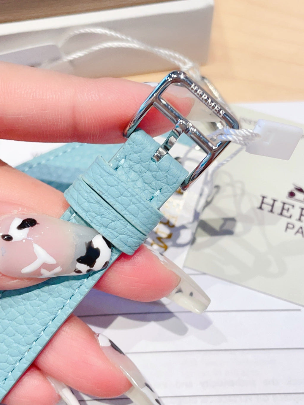 HERMES HEURE H 26 SILVER BLUE DIAL DIAMOND BEZEL EPSOM LEATHER