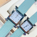 HERMES HEURE H 26 SILVER BLUE DIAL EPSOM LEATHER