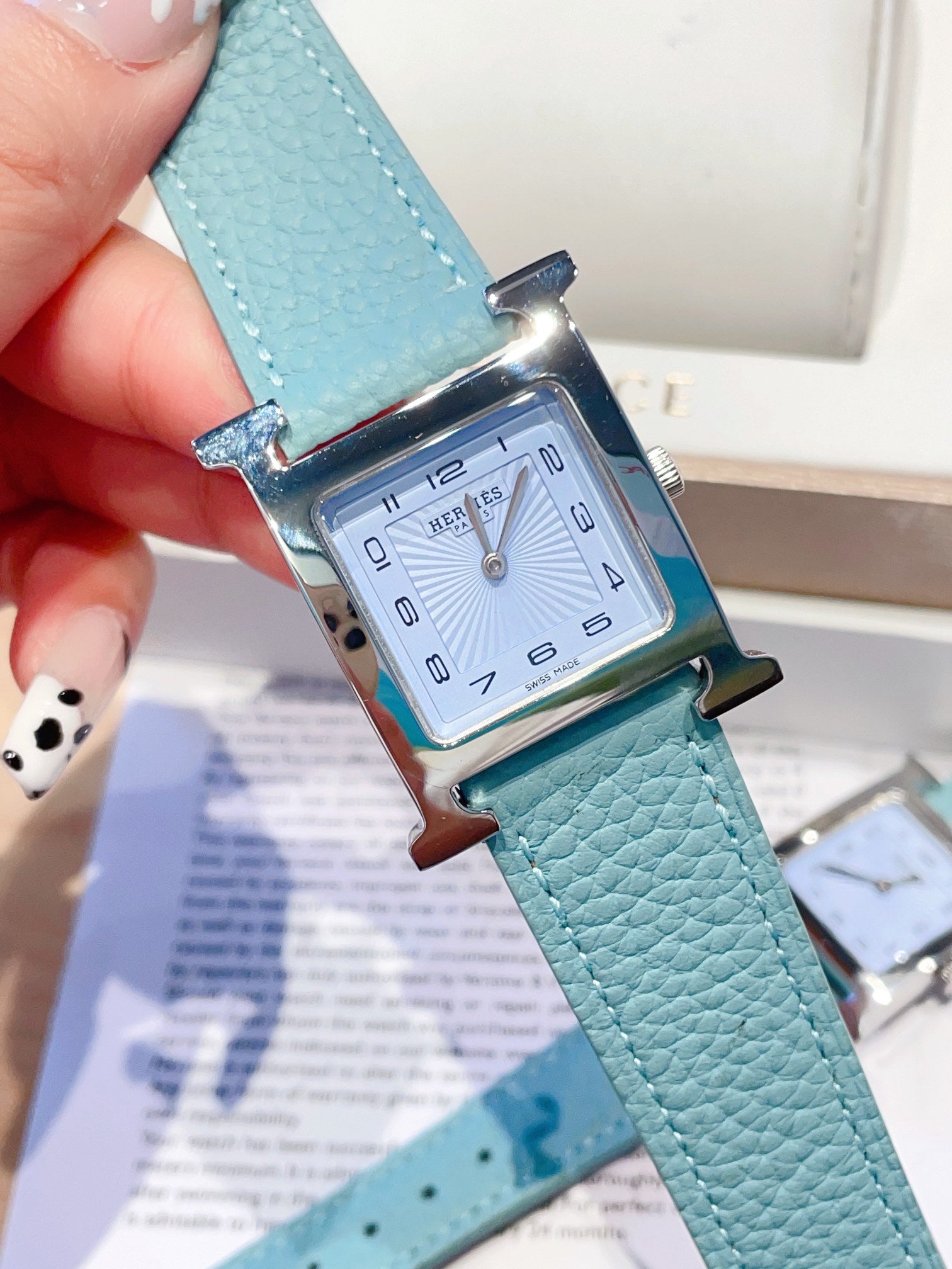 HERMES HEURE H 26 SILVER BLUE DIAL EPSOM LEATHER