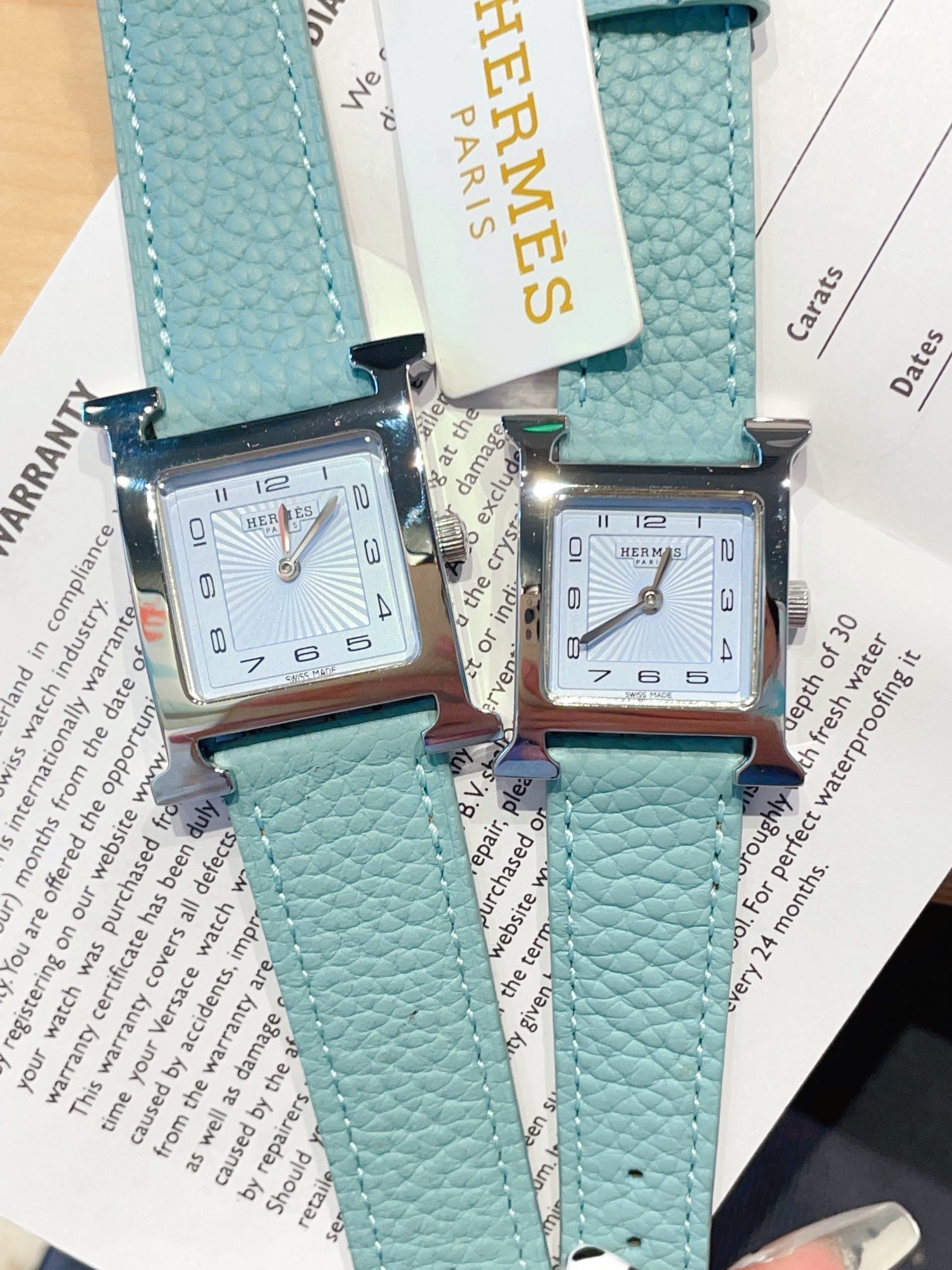 HERMES HEURE H 26 SILVER BLUE DIAL EPSOM LEATHER