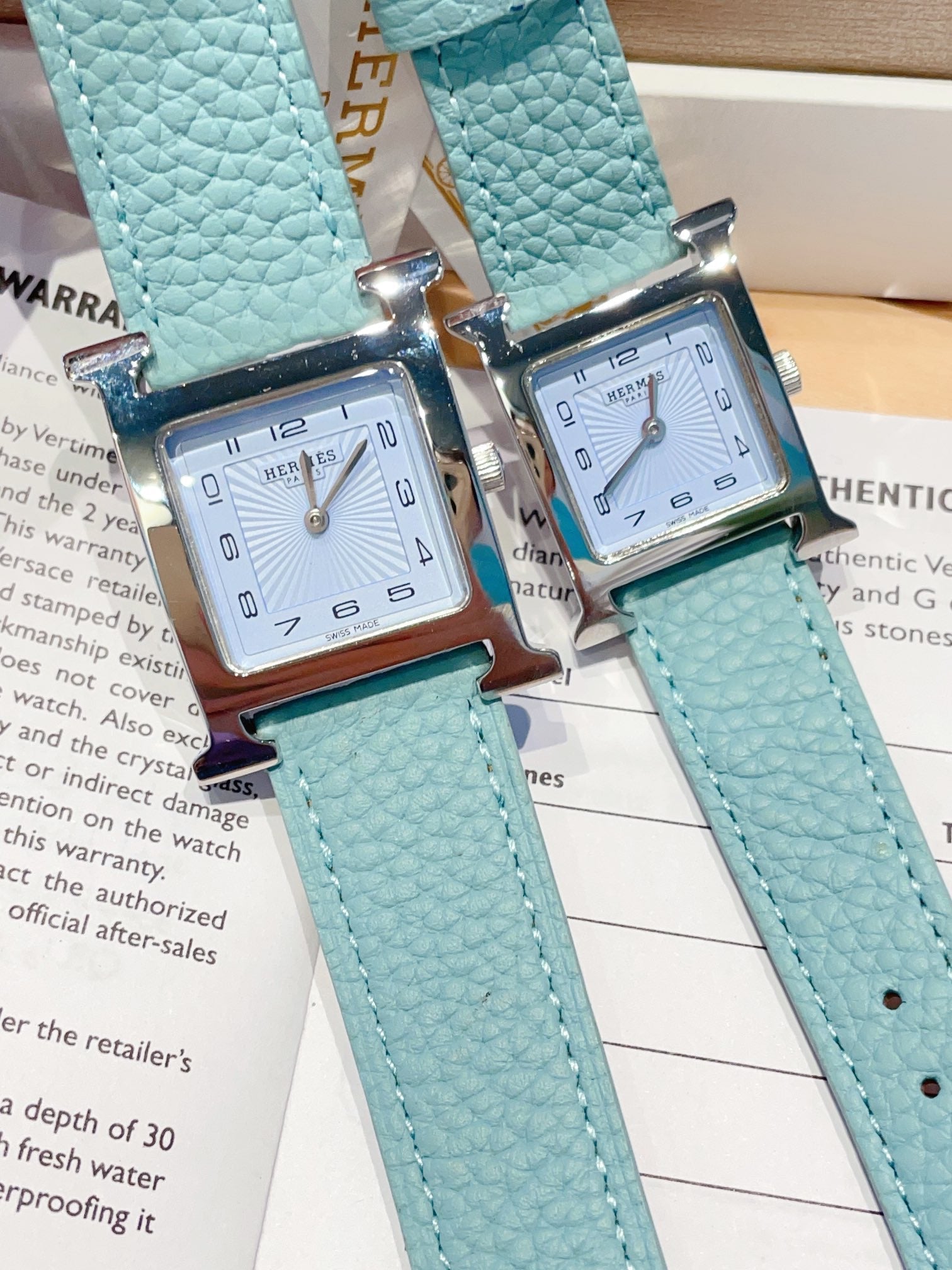HERMES HEURE H 26 SILVER BLUE DIAL EPSOM LEATHER