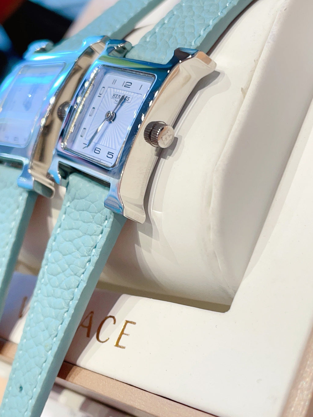 HERMES HEURE H 26 SILVER BLUE DIAL EPSOM LEATHER