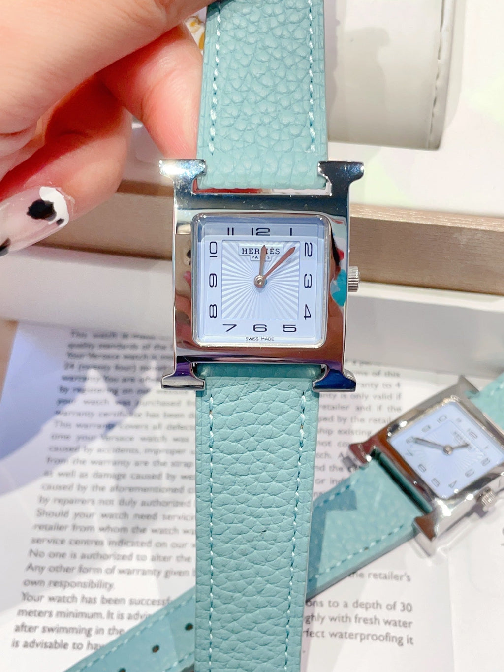 HERMES HEURE H 26 SILVER BLUE DIAL EPSOM LEATHER