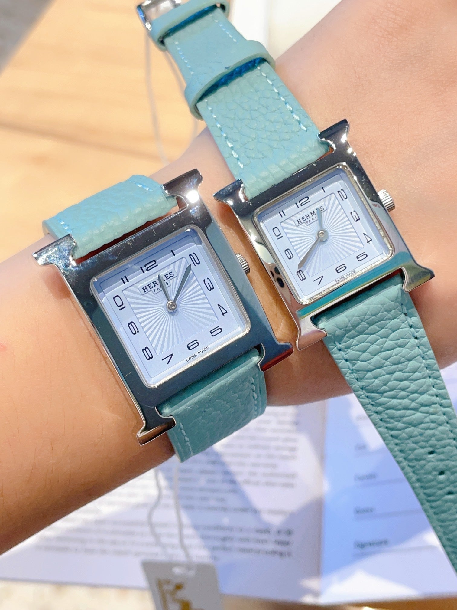 HERMES HEURE H 26 SILVER BLUE DIAL EPSOM LEATHER