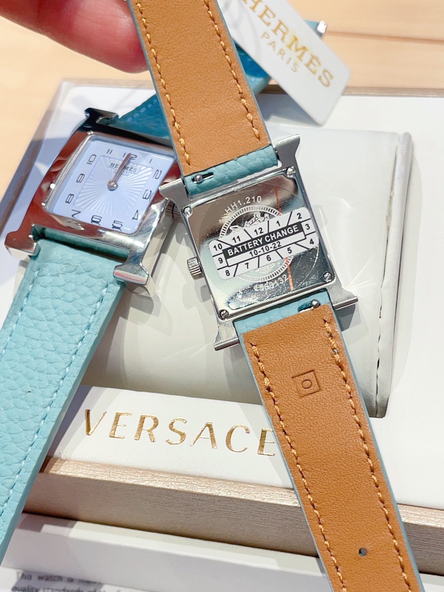 HERMES HEURE H 26 SILVER BLUE DIAL EPSOM LEATHER