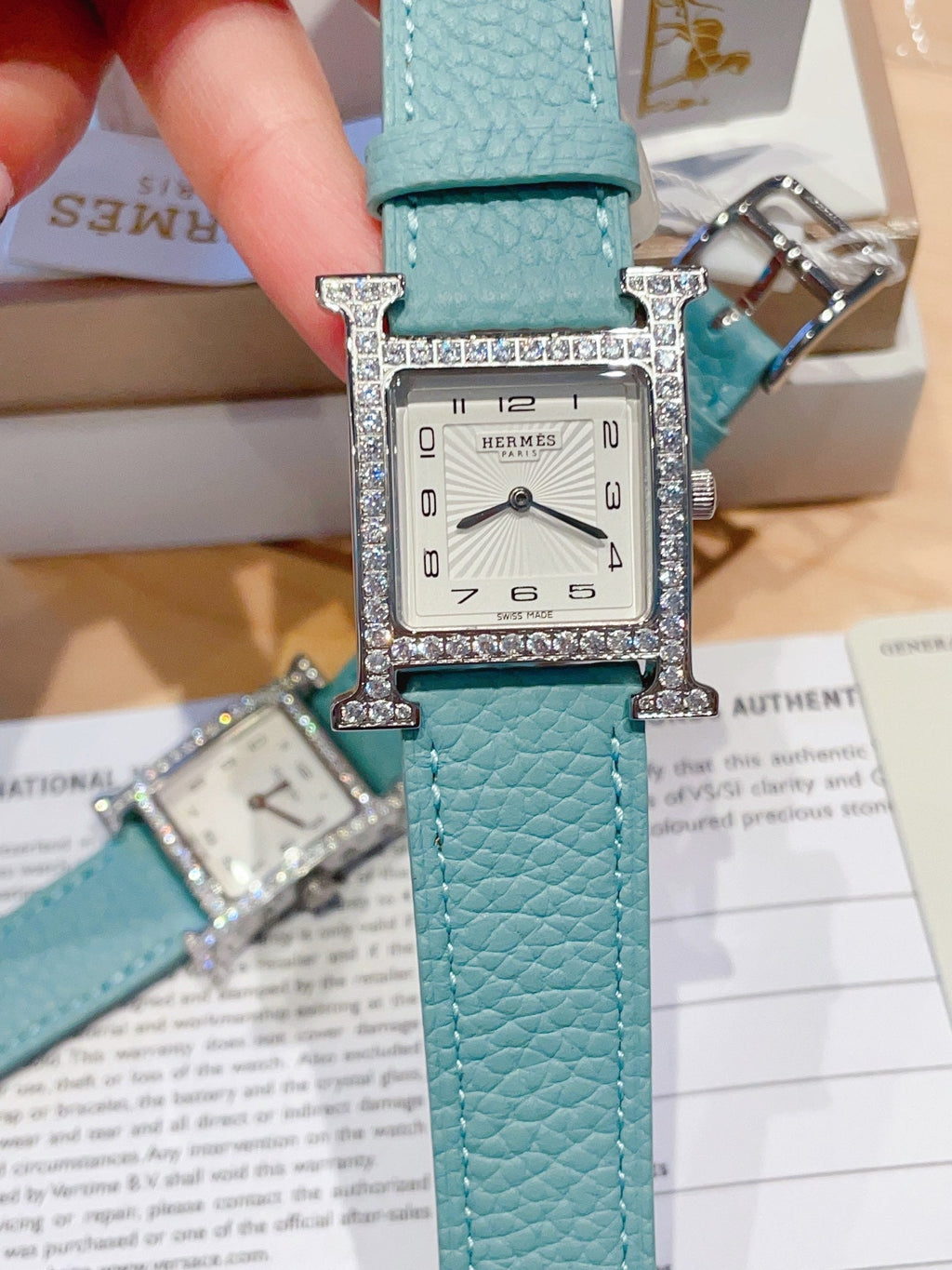 HERMES HEURE H 26 SILVER WHITE DIAL EPSOM LEATHER EPSOM LEATHER