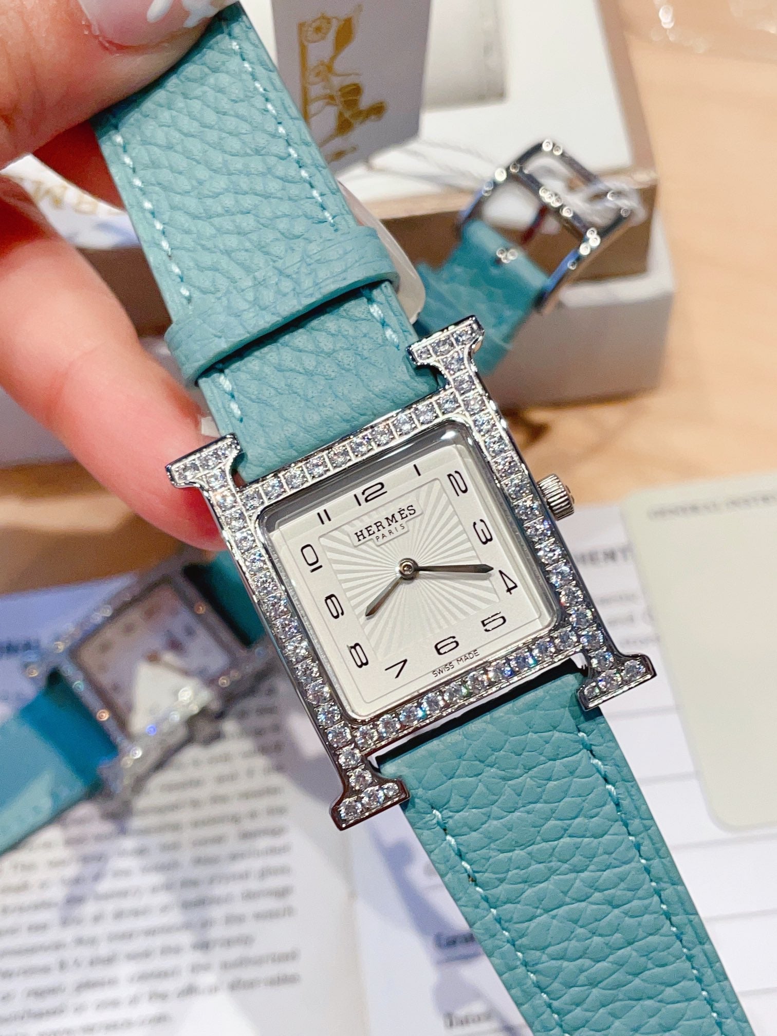 HERMES HEURE H 26 SILVER WHITE DIAL EPSOM LEATHER EPSOM LEATHER