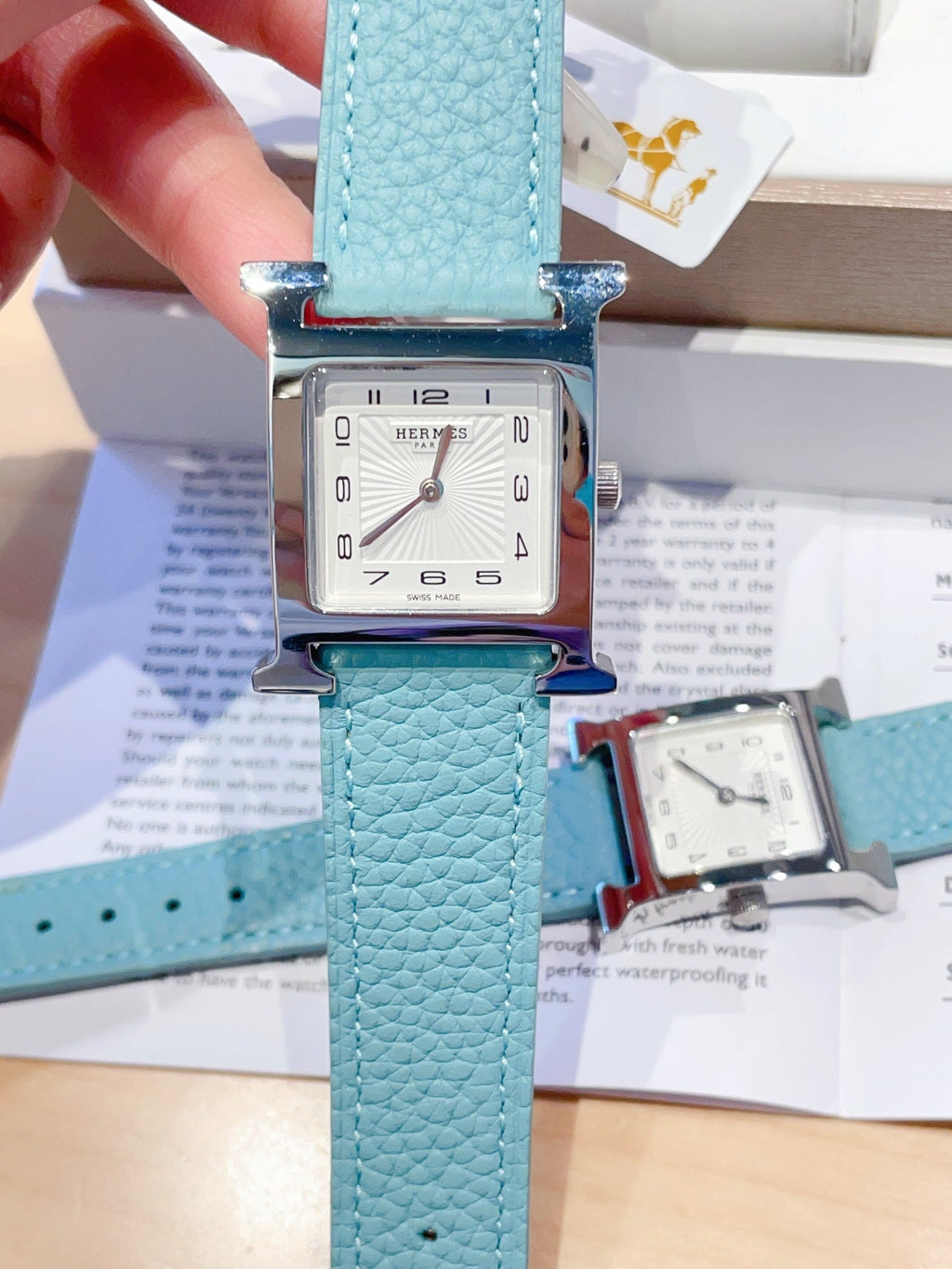HERMES HEURE H 26 SILVER WHITE DIAL EPSOM LEATHER