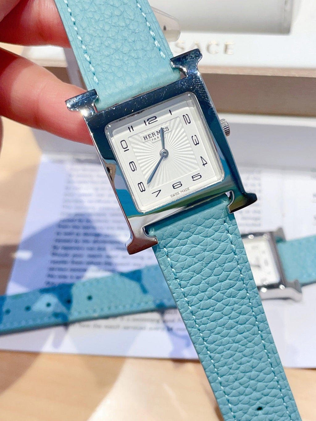 HERMES HEURE H 26 SILVER WHITE DIAL EPSOM LEATHER