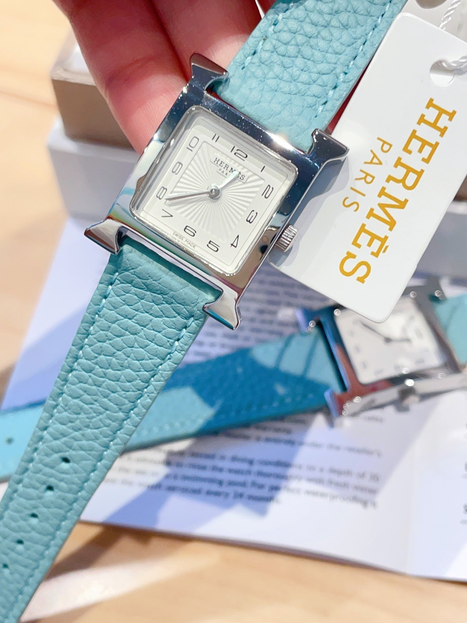 HERMES HEURE H 26 SILVER WHITE DIAL EPSOM LEATHER