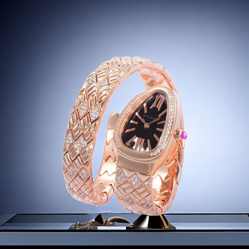 BVLGARI SERPENTI SPIGA 35 PINK GOLD BLACK DIAL