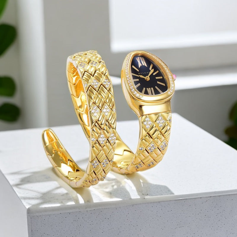 BVLGARI SERPENTI SPIGA 35 GOLD BLACK DIAL