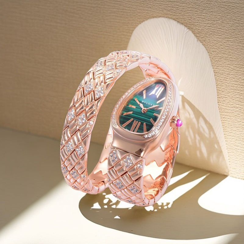 BVLGARI SERPENTI SPIGA 35 PINK GOLD GREEN DIAL