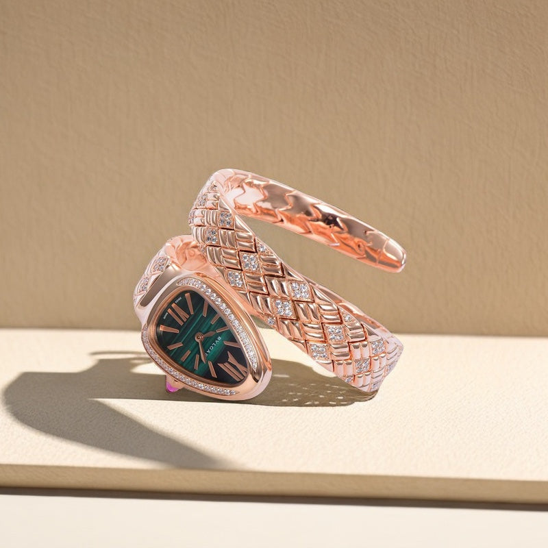 BVLGARI SERPENTI SPIGA 35 PINK GOLD GREEN DIAL
