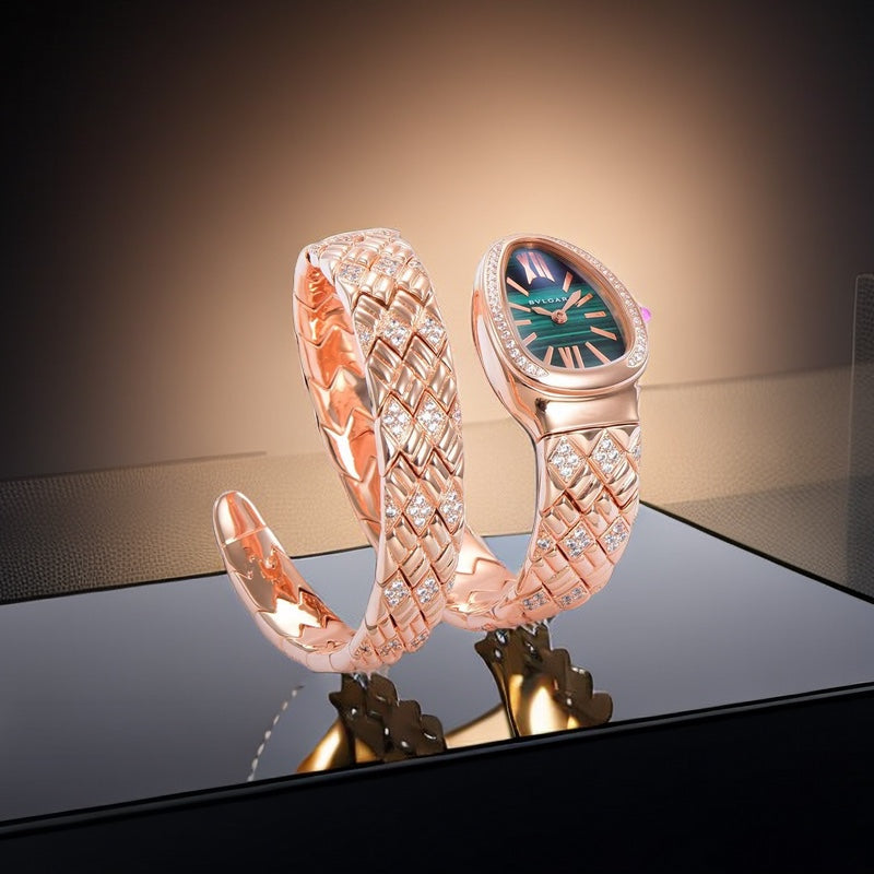 BVLGARI SERPENTI SPIGA 35 PINK GOLD GREEN DIAL