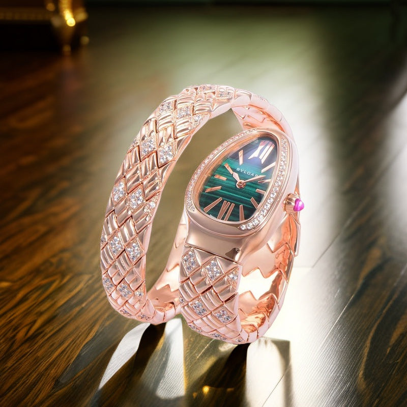 BVLGARI SERPENTI SPIGA 35 PINK GOLD GREEN DIAL