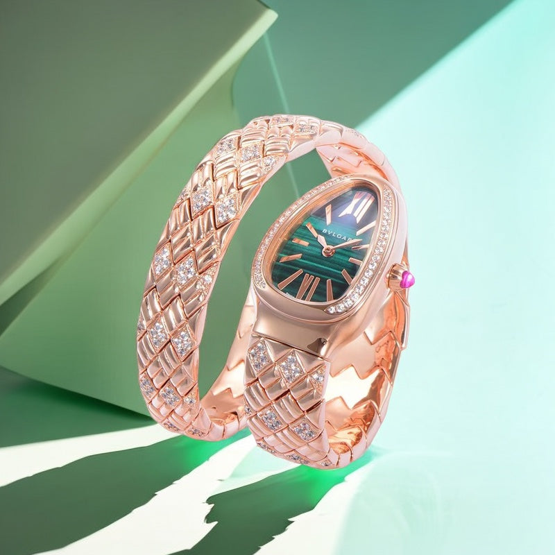 BVLGARI SERPENTI SPIGA 35 PINK GOLD GREEN DIAL