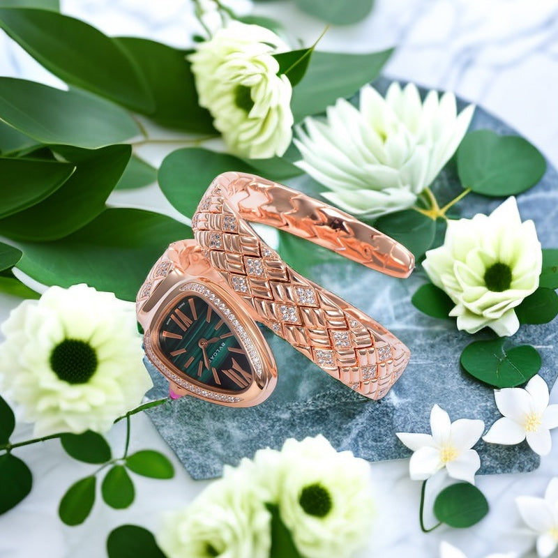 BVLGARI SERPENTI SPIGA 35 PINK GOLD GREEN DIAL