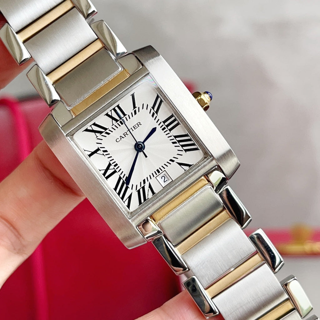 CARTIER TANK FRANCAISE 28 GOLD STEEL WHITE DIAL