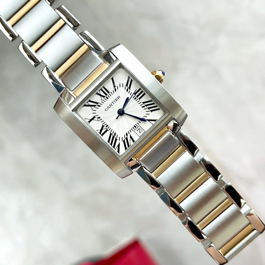 CARTIER TANK FRANCAISE 28 GOLD STEEL WHITE DIAL
