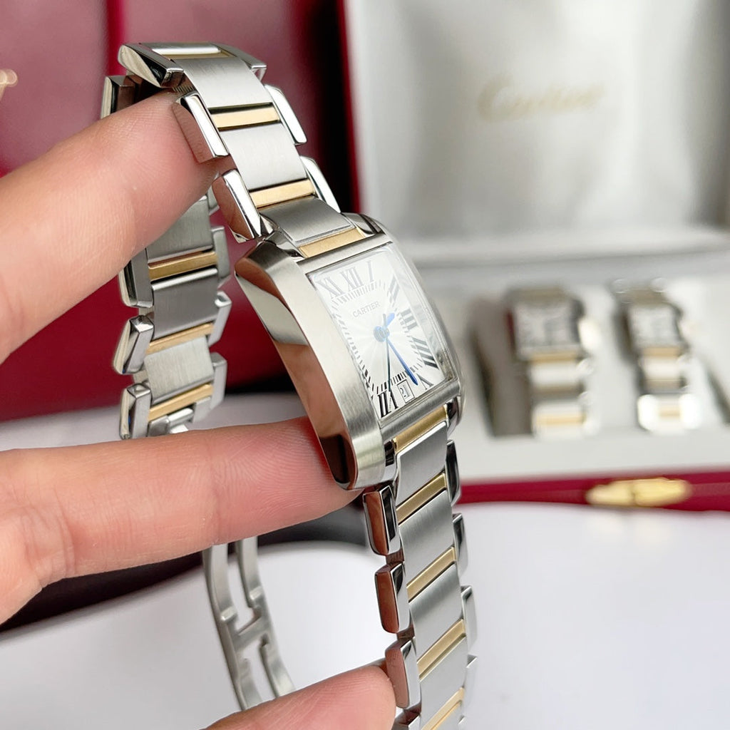 CARTIER TANK FRANCAISE 28 GOLD STEEL WHITE DIAL