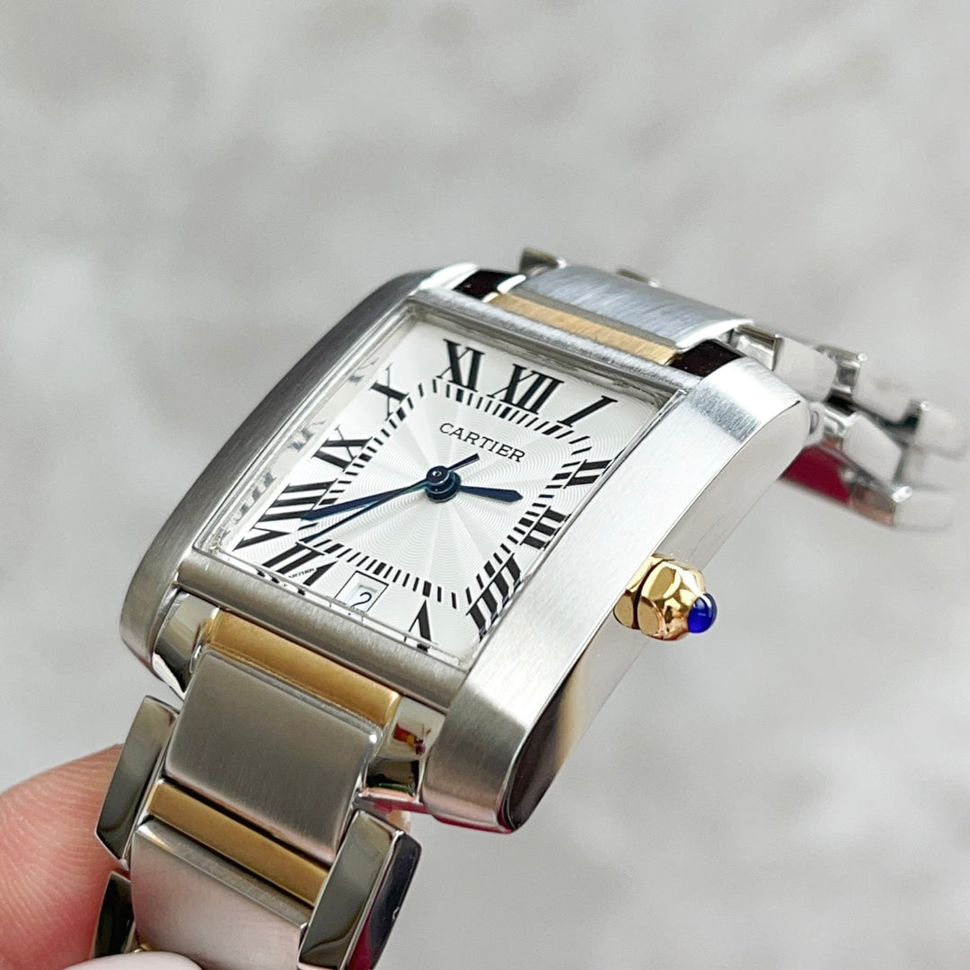 CARTIER TANK FRANCAISE 28 GOLD STEEL WHITE DIAL