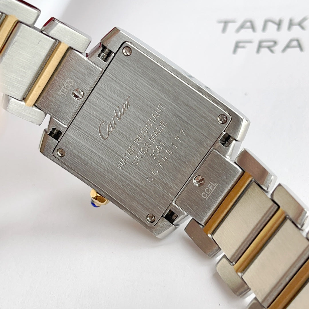 CARTIER TANK FRANCAISE 28 GOLD STEEL WHITE DIAL