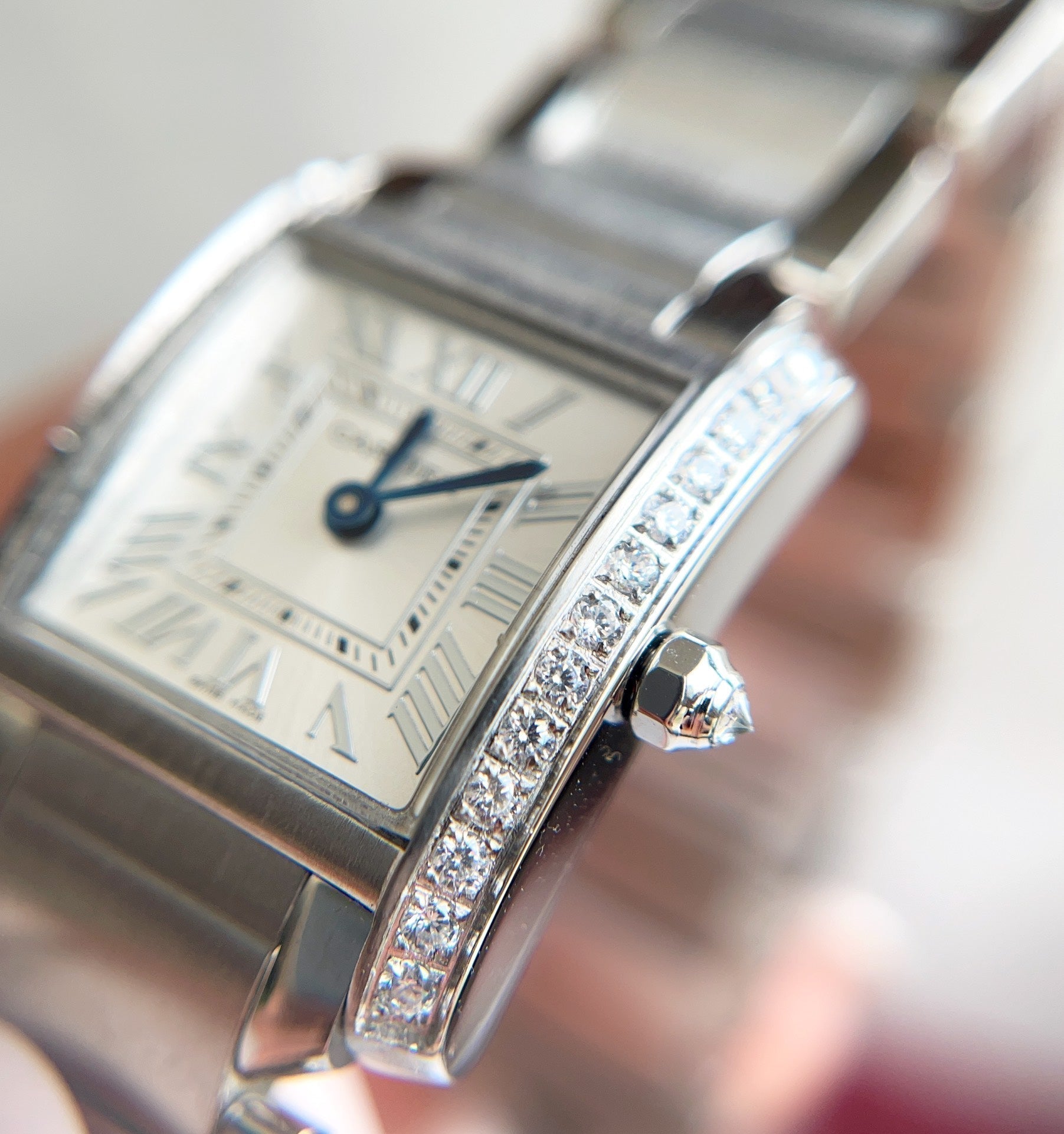 CARTIER TANK FRANCAISE 20 STEEL DIAMOND BEZEL WHITE DIAL