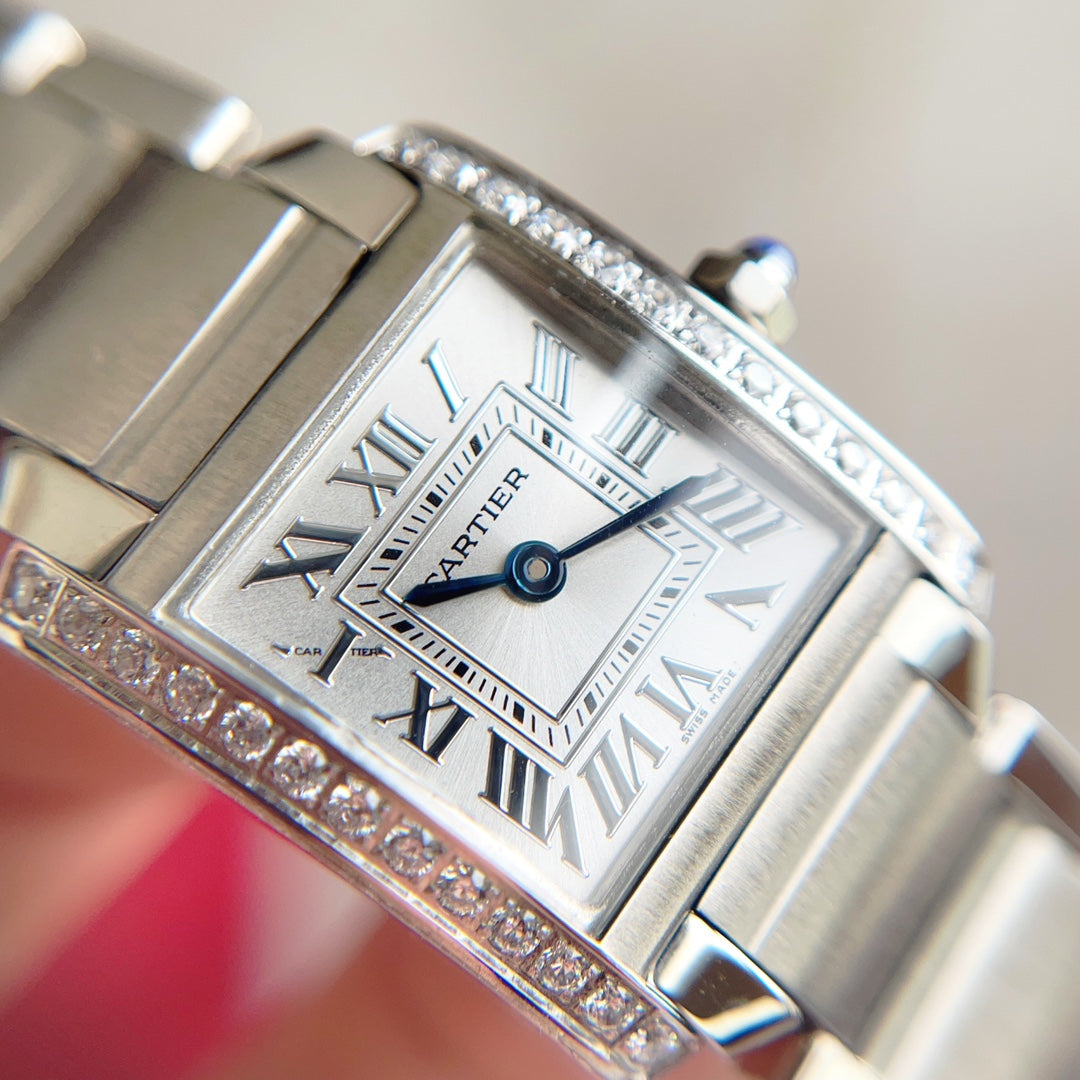 CARTIER TANK FRANCAISE 20 STEEL DIAMOND BEZEL WHITE DIAL
